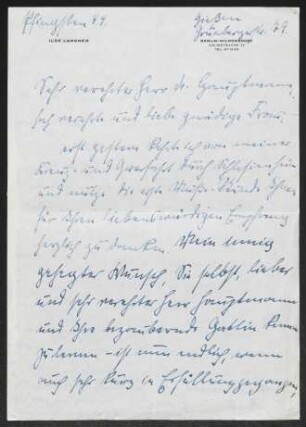 Brief von Ilse Langner an Gerhart Hauptmann und Margarete Hauptmann