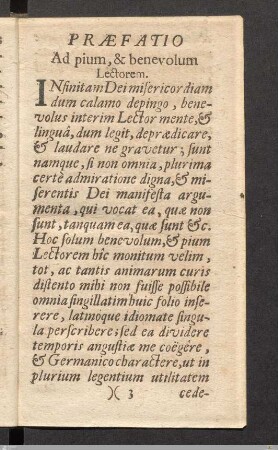 Præfatio: Ad pium, & benevolum Lectorem.
