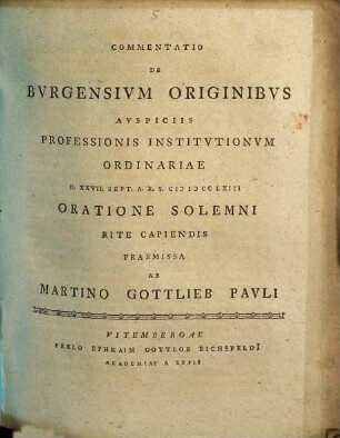 Commentatio De Bvrgensivm Originibvs
