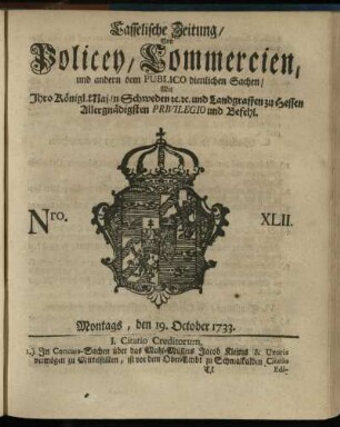 Nro. XLII, Montags, den 19. October 1733