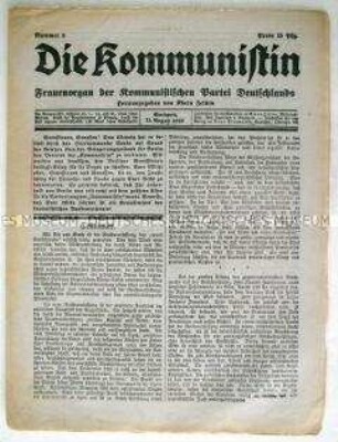Frauenzeitung der KPD "Die Kommunistin" u.a. zum Verbot der Zeitung in Berlin