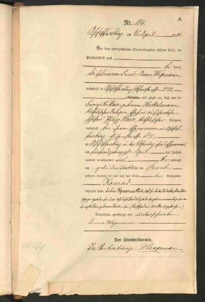 Standesamtsbuch der Stadt Aschaffenburg: Geburten 365/1900 - 184/1901
