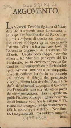 Argomento [= Inhalt, ital., dt.]