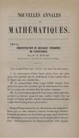 Démonstration de quelques théorèmes de cinématique.