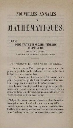 Démonstration de quelques théorèmes de cinématique.