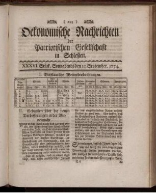 XXXVI. Stück. Sonnabends den 10 September. 1774.