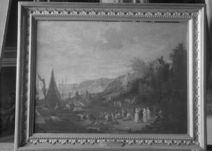 Zwei ideale Flusslandschaften — Flusslandschaft mit Hafen und einem Turm