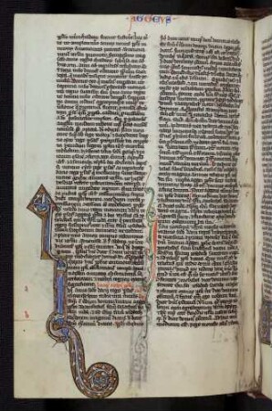 Zierinitiale mit Ranken und Drachen- und Fischmotiv geschmückt.