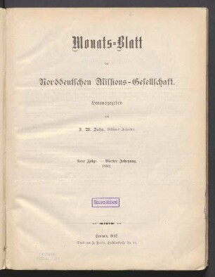 3.F. 4.1892: Monatsblatt der Norddeutschen Missionsgesellschaft
