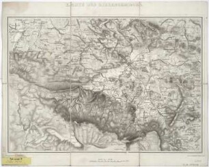 Karte vom Riesengebirge, 1:100 000, Radierung, um 1846 : Karte Des Riesengebirges / Entw. u. gez. von E. V. v. Falckenstein. Gest. von Heinr. Brose, Schrift von Jäck. - 1:100 000. - [Glogau] : [Flemming] , [um 1846]. - 1 Kt. : Radierung ; 46 x 33 cm. Kopft. - Mit Schraffen