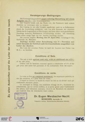 Versteigerungs-Bedingungen. Conditions of Sale. Conditions de vente