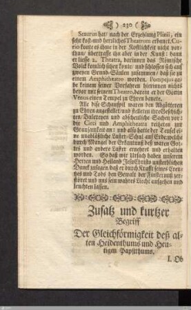 Zusatz und kurtzer Begriff. Der Gleichförmigkeit desz alten Heidenthums und heutigen Papstthums.