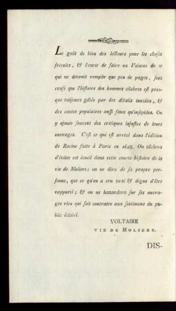 [Voltaire Vie De Moliere.]