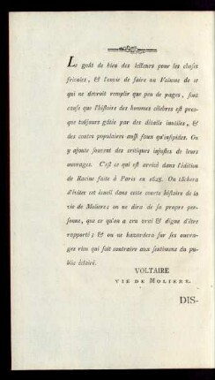 [Voltaire Vie De Moliere.]