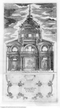 Architettura civile: opera postuma / del Padre D. Guarino Guarini. Neuauflage Torino: Mairese, 1737.Tav. 26: Querschnitt und Grundriss von San Gaetano in Vicenza - Architettura civileTav. 26: Alzata interno di S. Gaetano di Vicenza, Pianta inferiore