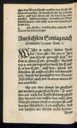 Am sechsten Sontag nach Trinitatis ...