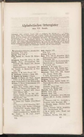 Alphabetisches Ortsregister zum VII. Bande.