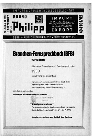 Teil B: Branchen-Fernsprechbuch