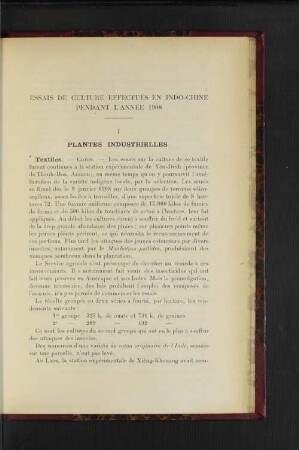 Essais De Culture Effectués En Indo-Chine Pendant L'Année 1908.