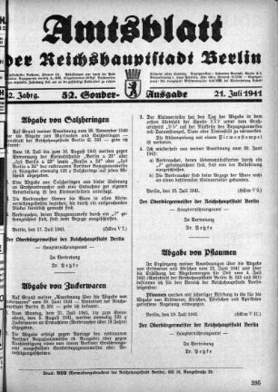 52. Sonderausgabe, 21. Juli 1941