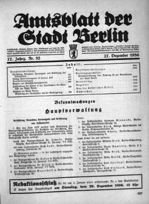 1936,52: Nr. 52, 27. Dezember 1936