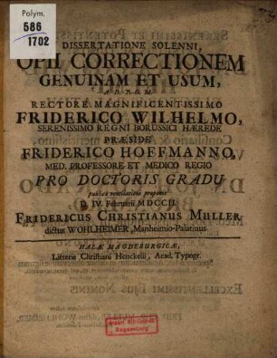 Dissertatione Solenni Opii Correctionem Genuinam Et Usum