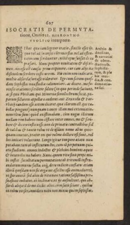 Isocratis De Permvtatione, Oratio II. Hieronymo Wolfio interprete.