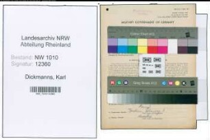 Entnazifizierung Karl Dickmanns , geb. 18.02.1897 (Verwaltungsangestellter)