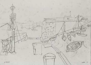 Hafen mit Booten und Mast