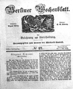 No. 27, Sonnabend, den 7. Juli 1838.