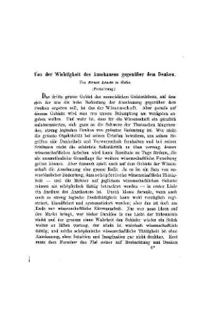Von der Wichtigkeit des Anschauens gegenüber dem Denken : (Fortsetzung)