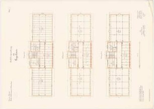 Bekleidungsamt des VII. Armeekorps, Münster: Lagerhaus: Grundriss 1. und 2. Obergeschoss, Dachgeschoss 1:100