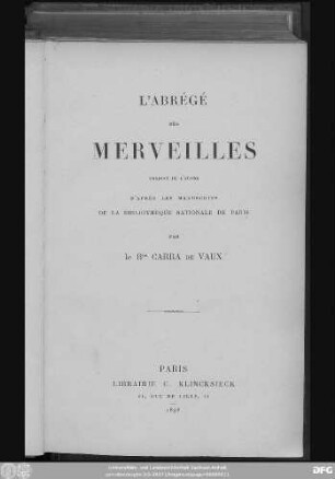 L' abrégé des merveilles