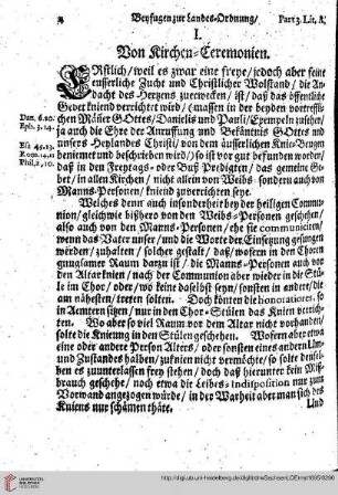 Part3, Lit. A. TIT I. Von Kirchen-Ceremonien