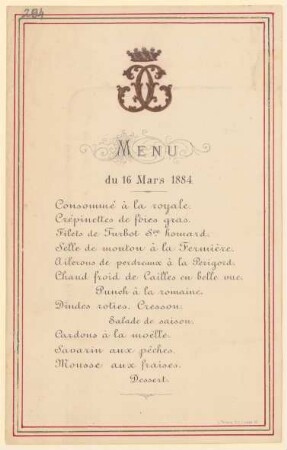 Menükarte : Diner l'ámbassade de France