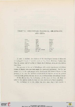 Group X, Indo-Chinese Peninsula, Archipelago and China