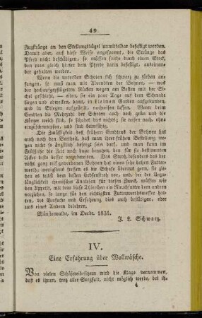 IV. Eine Erfahrung über Wollwäsche