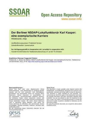 Der Berliner NSDAP-Lokalfunktionär Karl Kasper: eine exemplarische Karriere
