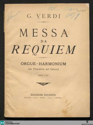 Messa da requiem : per quattro parti principali (soprano, mezzo-soprano, tenore e basso) e coro