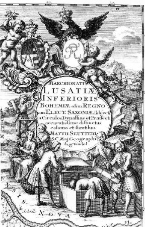 Inschriftkartusche der Karte der Markgrafschaft Niederlausitz, Seutter, Mitte 18. Jh.