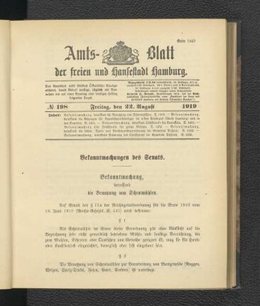 No.198, Freitag, den 22. August 1919