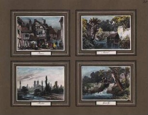 'Arcueil', Teilansicht; aquarellierte Lithographie 'Gentilly', Landschaftsbild mit kleiner Schleuse; aquarellierte Lithographie 'Mantes', Fernsicht; aquarellierte Lithographie 'Rouen', Teilansicht; aquarellierte Lithographie