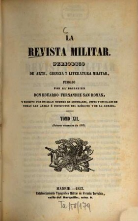 La revista militar : periódico de arte, ciencia y literatura militar, 12. 1853