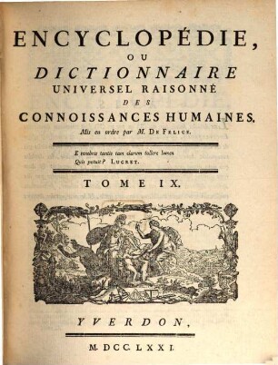 Encyclopédie, Ou Dictionnaire Universel Raisonné Des Connoissances Humaines, 9. Chap - Civ