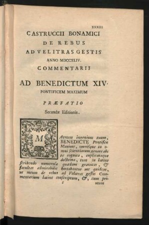 Castrucci Bonamici De Rebus Ad Velitras Gestis Anno MDCCXLIV. Commentarii Ad Benedictum XIV. Pontificem Maximum
