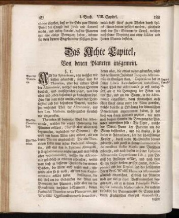 Das Achte Capitel, Von denen Planeten insgemein.
