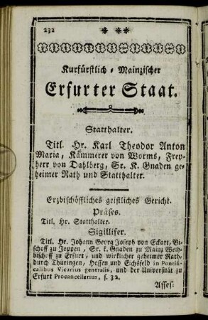 Kurfürstlicher-Mainzischer Erfurter Staat.
