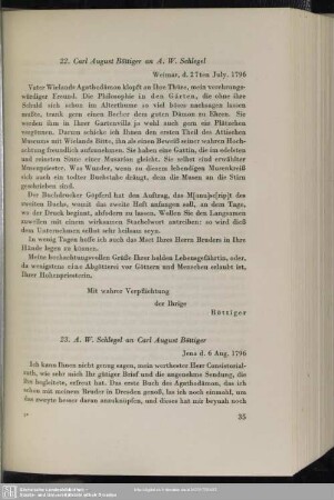 Carl August Böttiger an August Wilhelm von Schlegel, Weimar, 27.07.1796