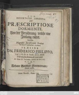 Dissertatio Juridica, De Præscriptione Dormiente