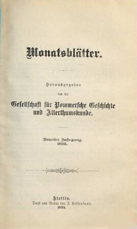 Monatsblätter der Gesellschaft für Pommersche Geschichte und Altertumskunde. 9. 1895